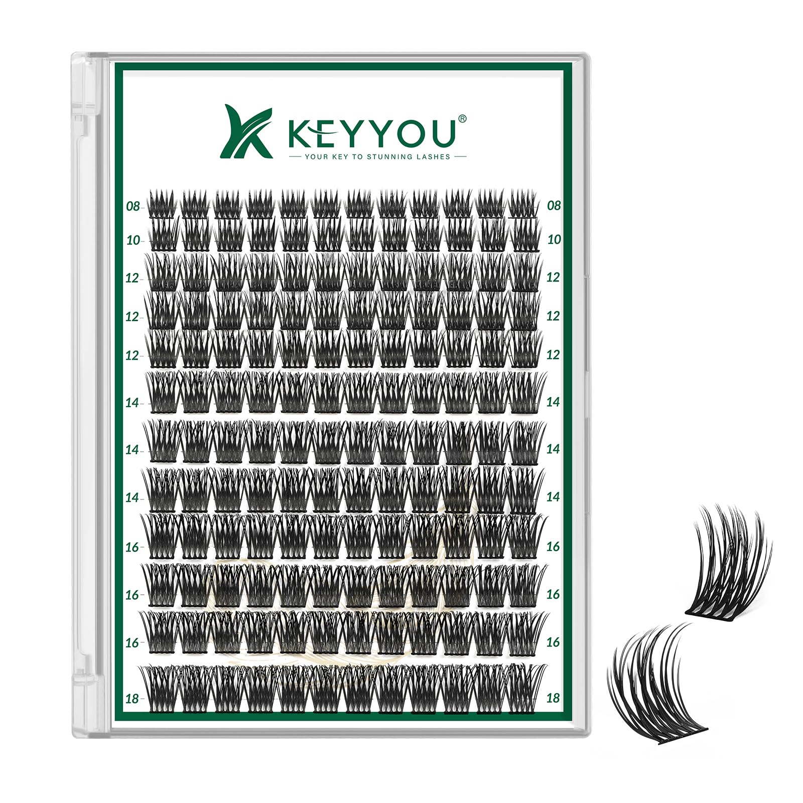 KEYYOU Lash Clusters Kit 144pcs Thick Volume D Curl Eyelash Clusters Lash Extension Kit with Mascara Brush Bond and Seal Glue Remover Applicators and Brush for DIY Lash Extensions (Y02)
