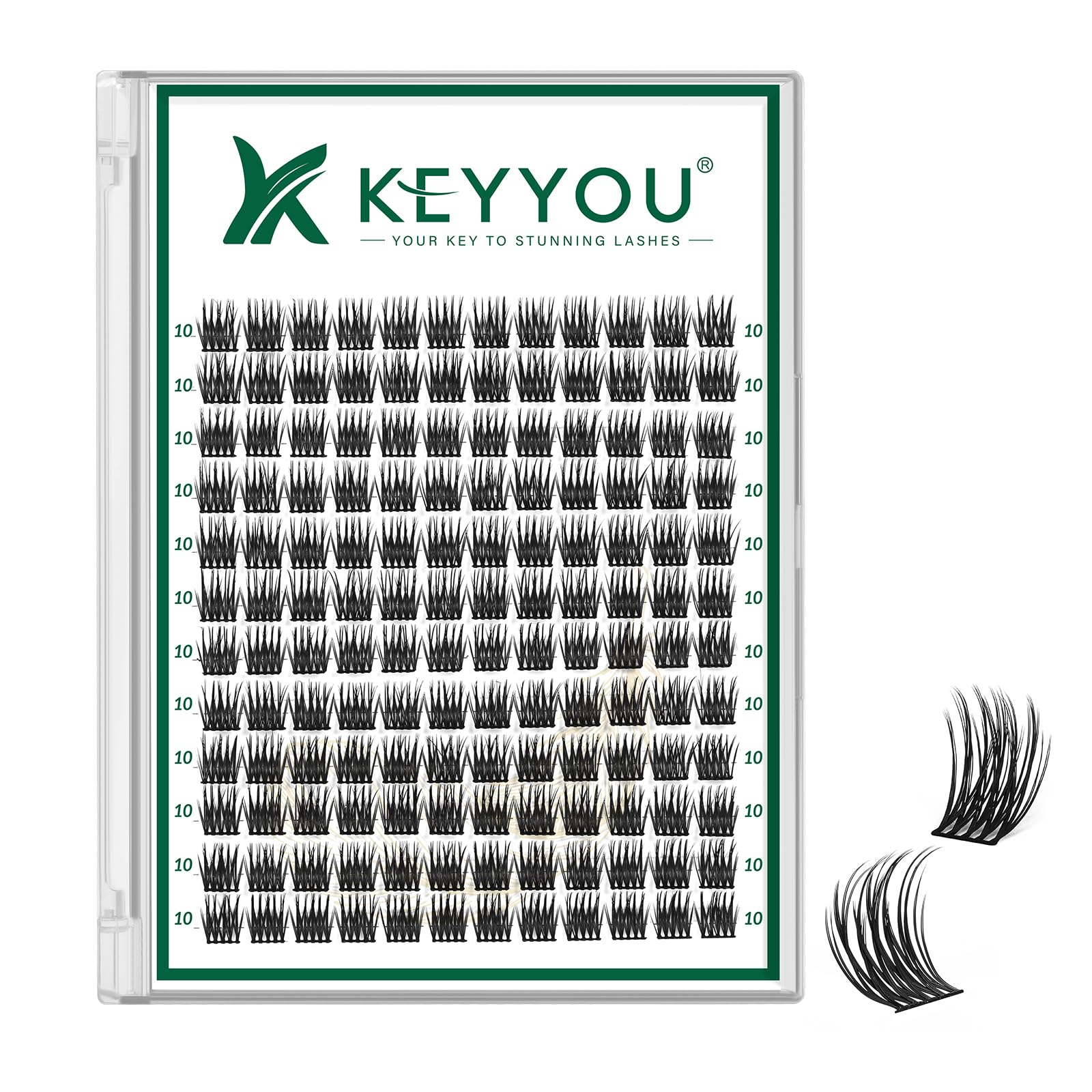 KEYYOU Lash Clusters Kit 144pcs Thick Volume D Curl Eyelash Clusters Lash Extension Kit with Mascara Brush Bond and Seal Glue Remover Applicators and Brush for DIY Lash Extensions (Y02)
