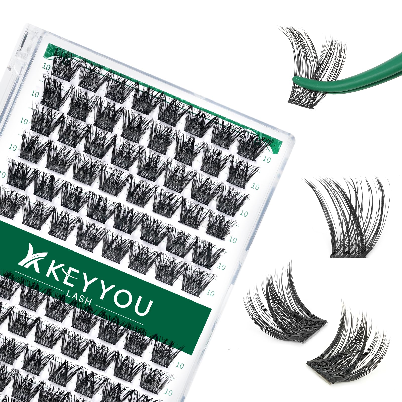 KEYYOU Lash Clusters Kit 144pcs Thick Volume D Curl Eyelash Clusters Lash Extension Kit with Mascara Brush Bond and Seal Glue Remover Applicators and Brush for DIY Lash Extensions (Y02)