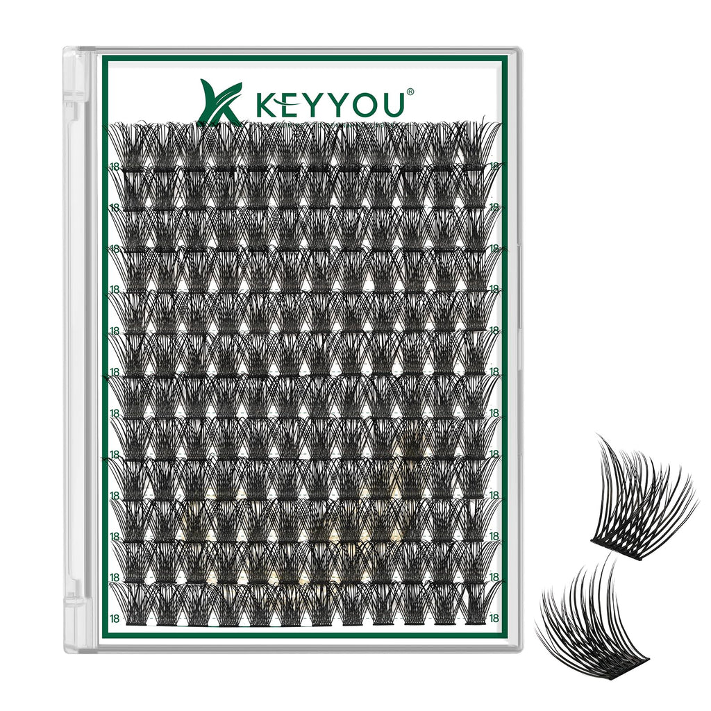 KEYYOU Lash Clusters Kit 144pcs Thick Volume D Curl Eyelash Clusters Lash Extension Kit with Mascara Brush Bond and Seal Glue Remover Applicators and Brush for DIY Lash Extensions (Y02)
