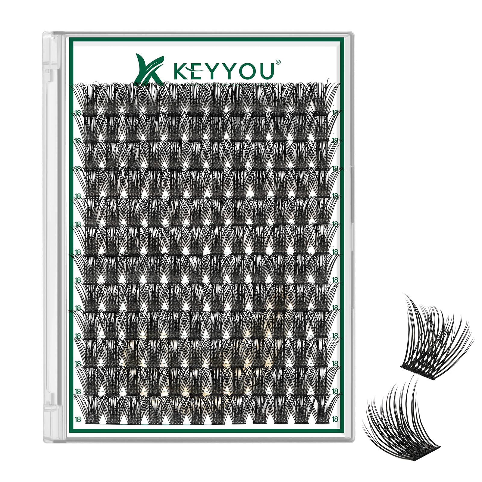 KEYYOU Lash Clusters Kit 144pcs Thick Volume D Curl Eyelash Clusters Lash Extension Kit with Mascara Brush Bond and Seal Glue Remover Applicators and Brush for DIY Lash Extensions (Y02)