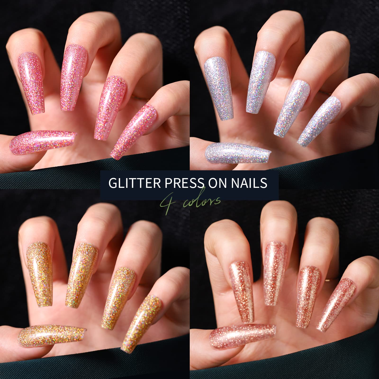 Press on Nails,Teenitor 288PCS Matte Medium Length, Acrylic Fake Nails Full Cover, Ballerina Coffin Press on Nails,Glitter Press On False Nails