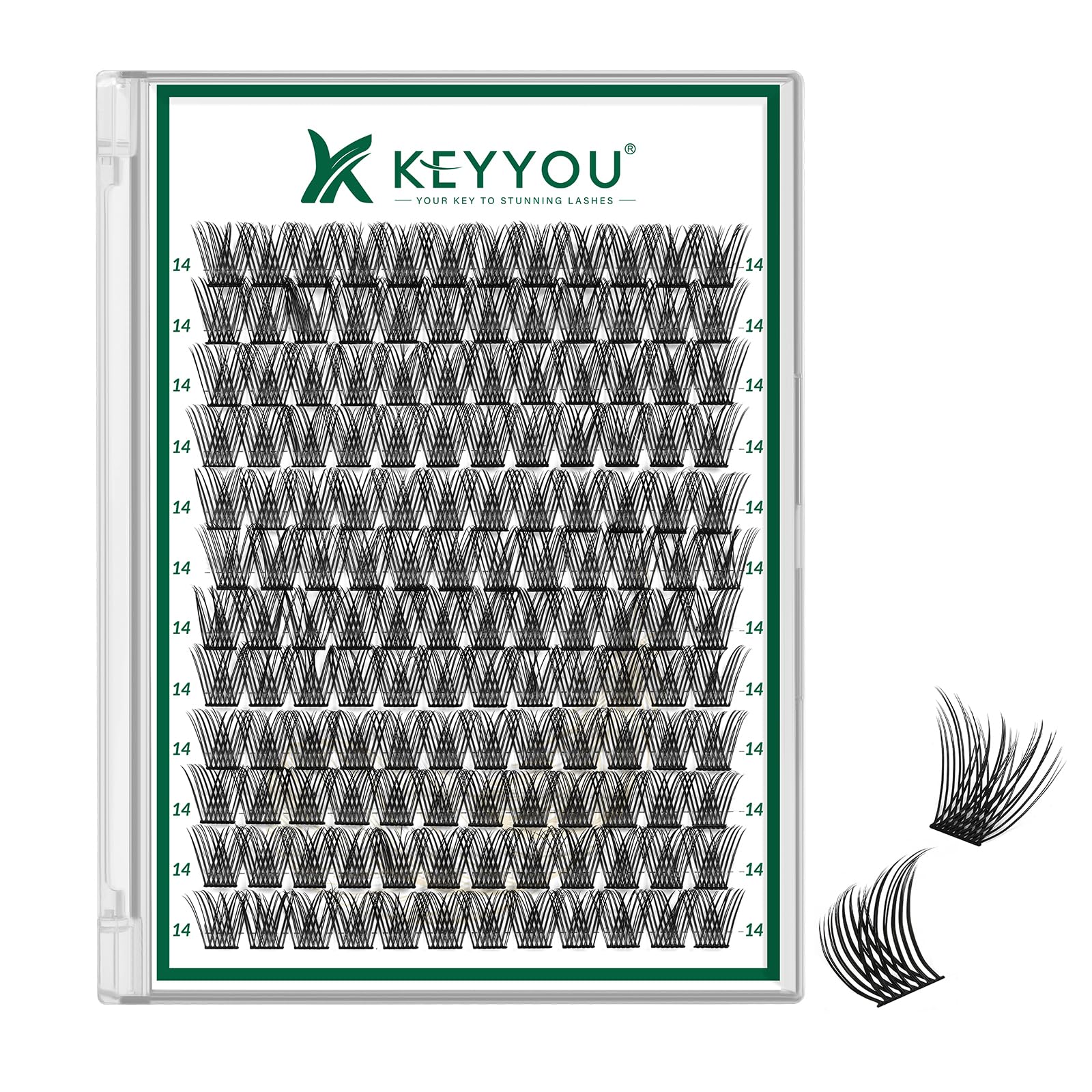 KEYYOU Lash Clusters Kit 144pcs Thick Volume D Curl Eyelash Clusters Lash Extension Kit with Mascara Brush Bond and Seal Glue Remover Applicators and Brush for DIY Lash Extensions (Y02)