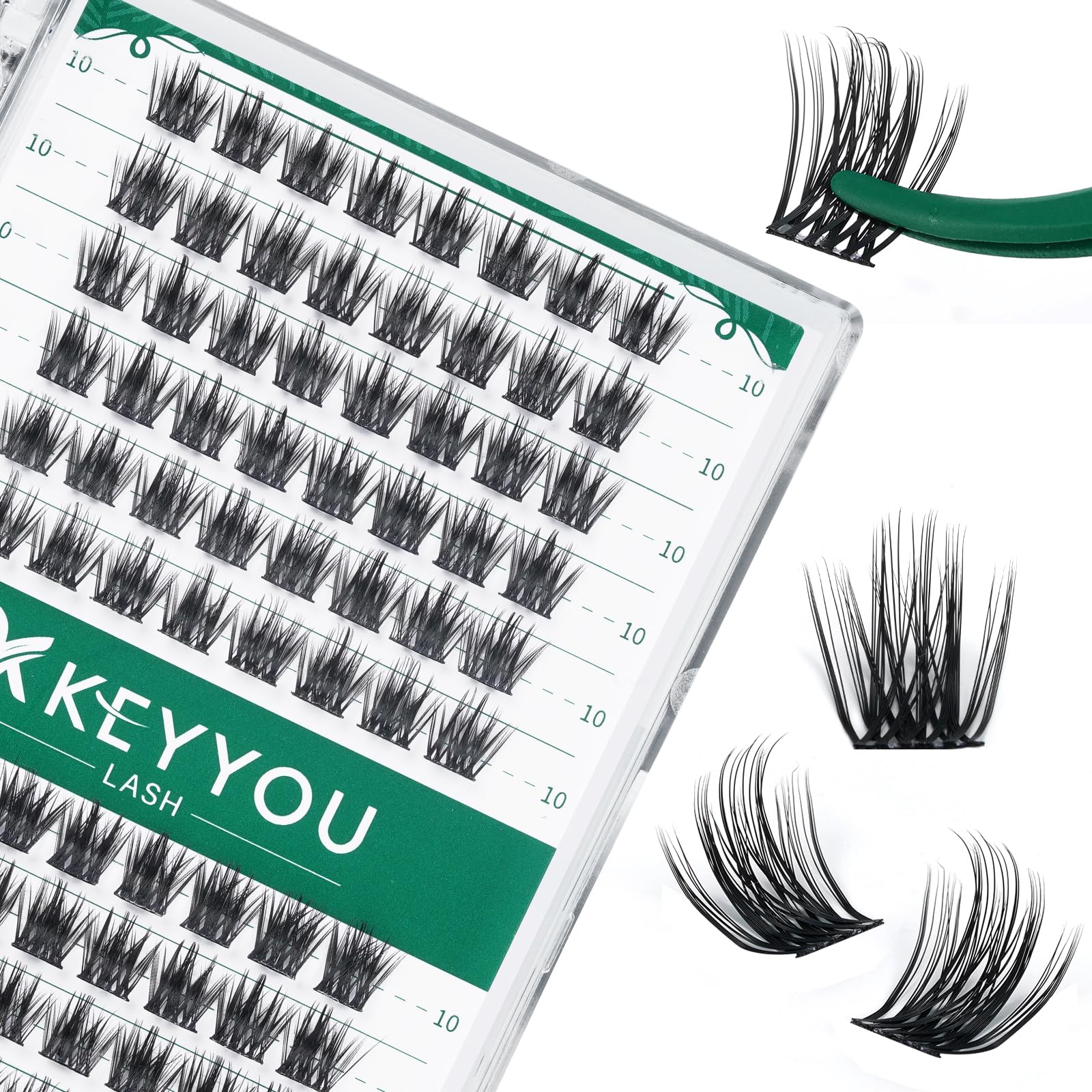 KEYYOU Lash Clusters Kit 144pcs Thick Volume D Curl Eyelash Clusters Lash Extension Kit with Mascara Brush Bond and Seal Glue Remover Applicators and Brush for DIY Lash Extensions (Y02)