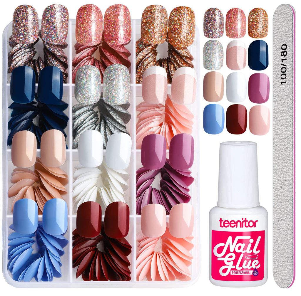 Press on Nails,Teenitor 288PCS Matte Medium Length, Acrylic Fake Nails Full Cover, Ballerina Coffin Press on Nails,Glitter Press On False Nails