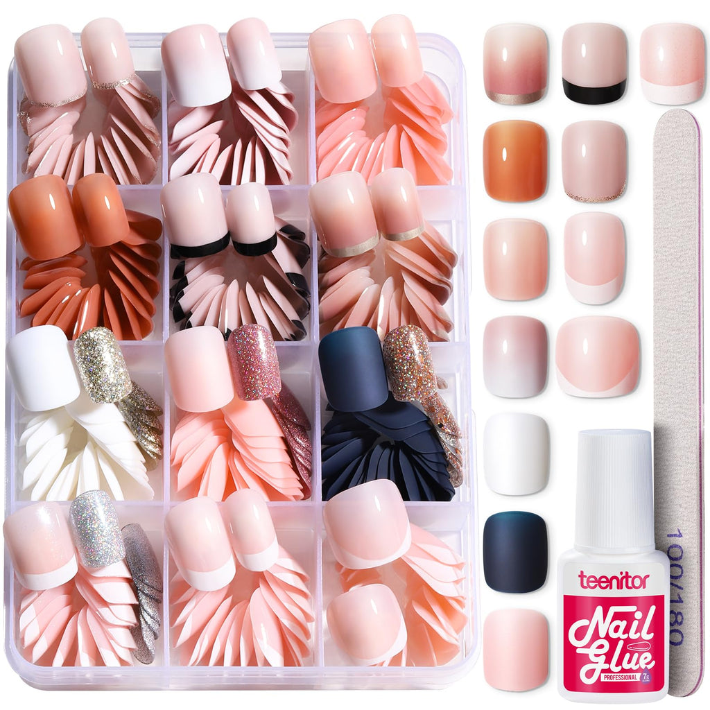 Press on Nails,Teenitor 288PCS Matte Medium Length, Acrylic Fake Nails Full Cover, Ballerina Coffin Press on Nails,Glitter Press On False Nails