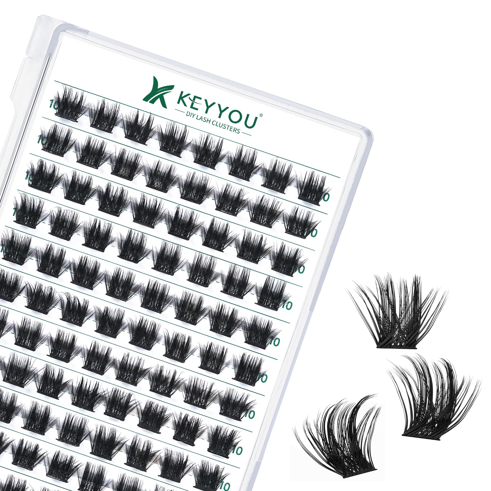 KEYYOU Lash Clusters Kit 144pcs Thick Volume D Curl Eyelash Clusters Lash Extension Kit with Mascara Brush Bond and Seal Glue Remover Applicators and Brush for DIY Lash Extensions (Y02)