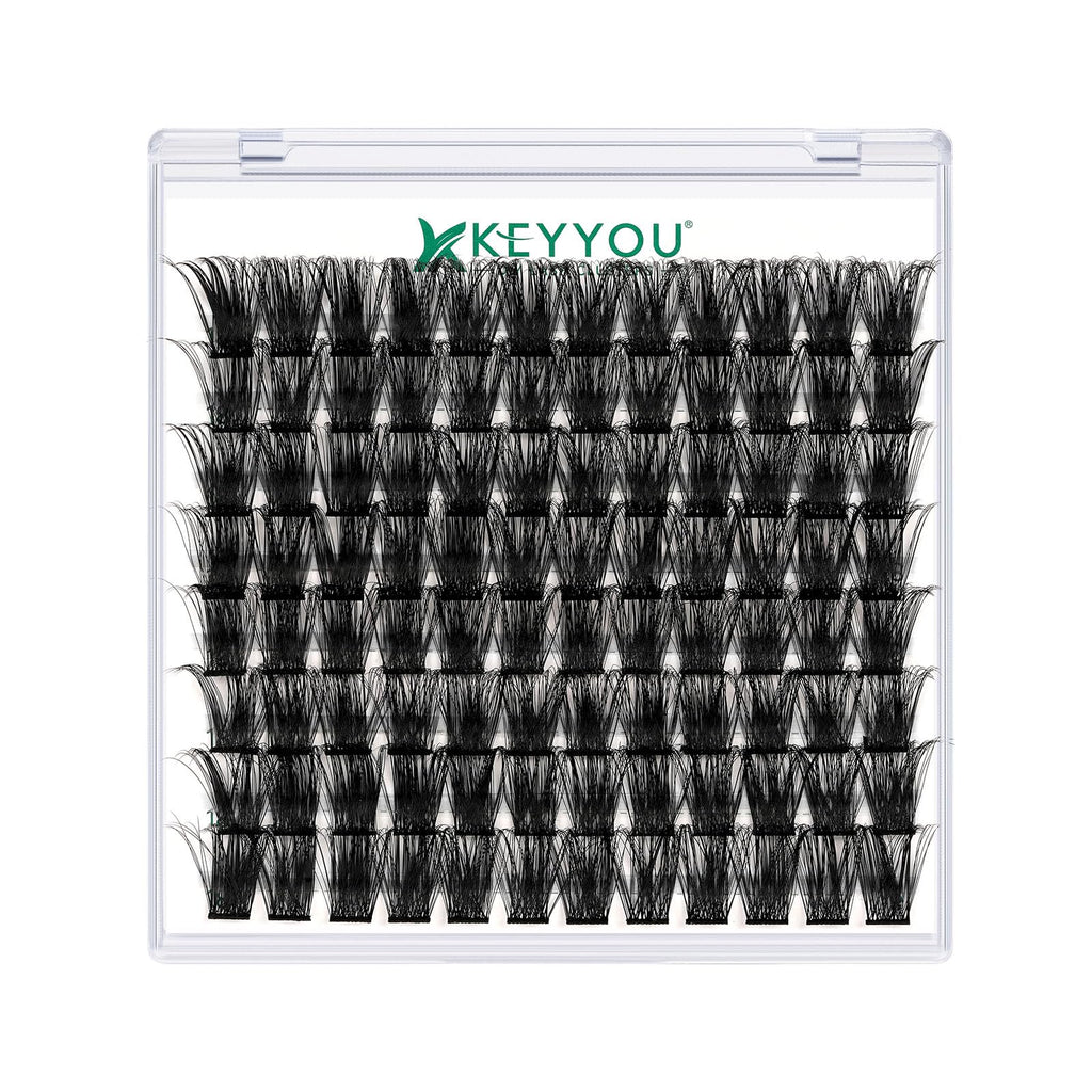 KEYYOU Lash Clusters Kit 144pcs Thick Volume D Curl Eyelash Clusters Lash Extension Kit with Mascara Brush Bond and Seal Glue Remover Applicators and Brush for DIY Lash Extensions (Y02)