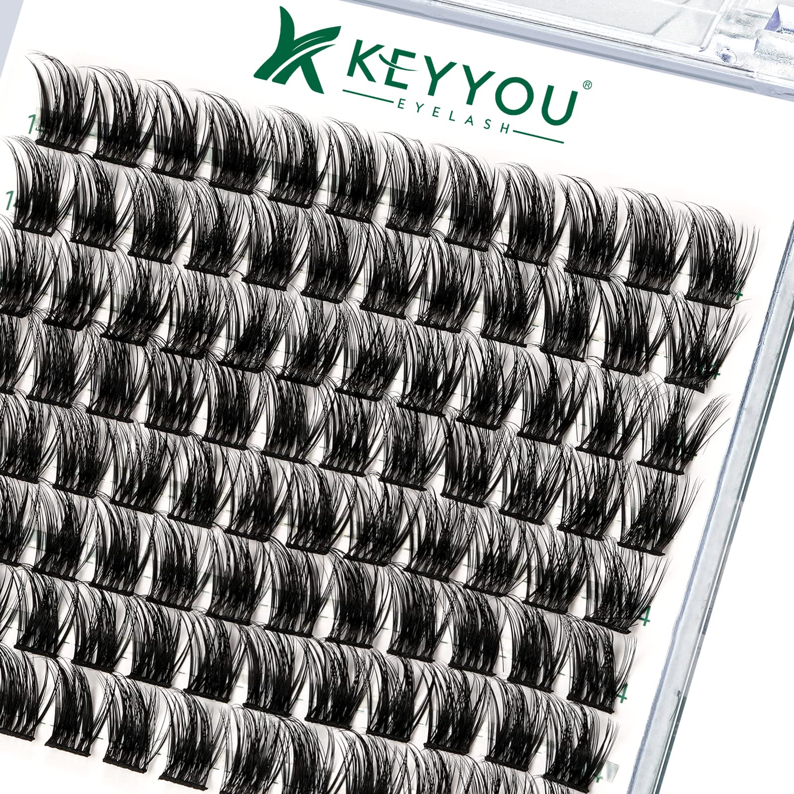 KEYYOU Lash Clusters Kit 144pcs Thick Volume D Curl Eyelash Clusters Lash Extension Kit with Mascara Brush Bond and Seal Glue Remover Applicators and Brush for DIY Lash Extensions (Y02)